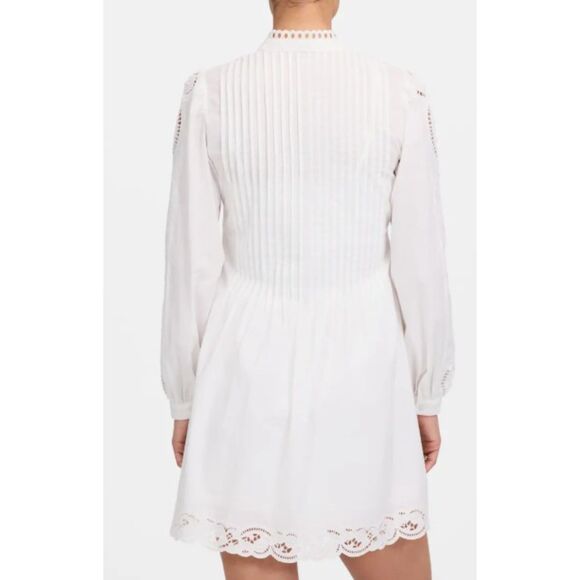 Madewell Pintuck Eyelet Mini Dress XXS White Long Sleeve Cottagecore NU568 NWT - Picture 3 of 15